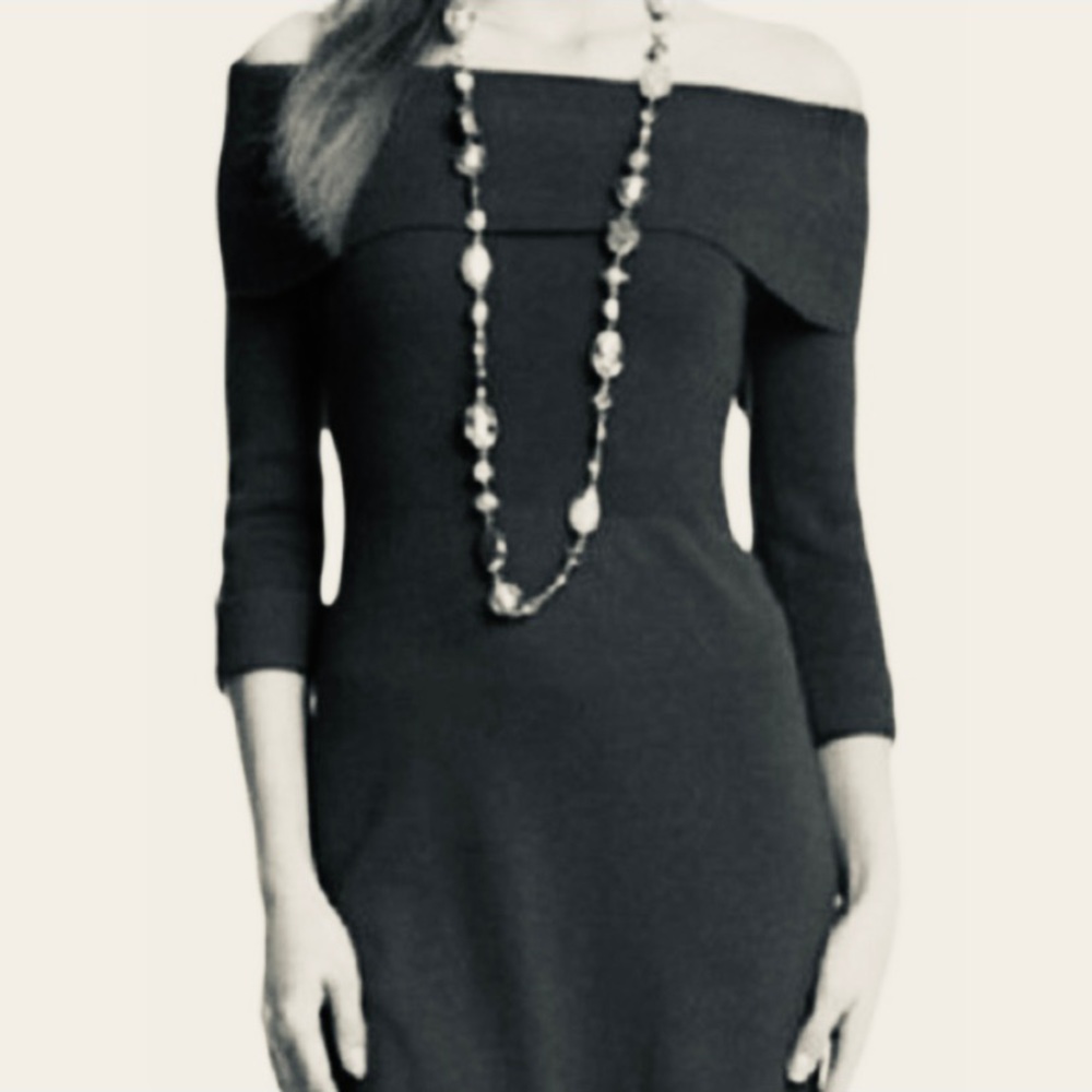 EUC WHBM off-the-shoulder black sweater dress. Size S.